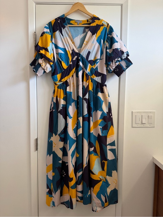 Anthropologie Dresses & Skirts - Anthropologie Floral V-Neck Maxi Dress in Teal, Mustard & Navy